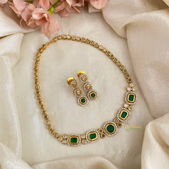 Stylish AD Stone Short Neckpiece -Green-G12159