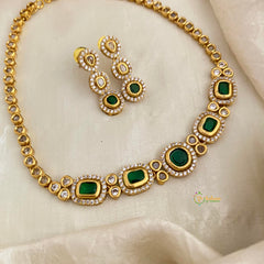 Stylish AD Stone Short Neckpiece -Green-G12159