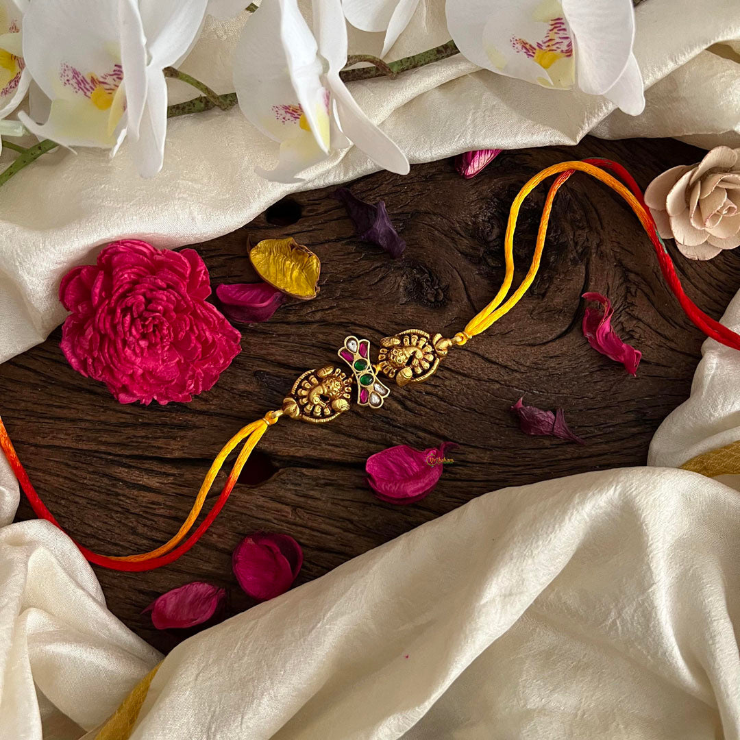 Rakshabandhan Kundan Mayil Rakhi-Red White Green-G13057