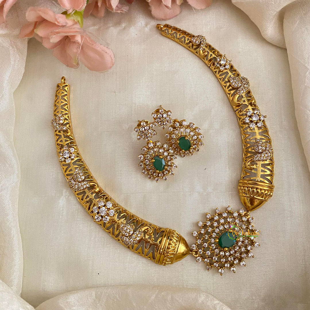 Elegant AD Stone Hasli Neckpiece-Green-G12192