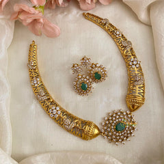 Elegant AD Stone Hasli Neckpiece-Green-G12192