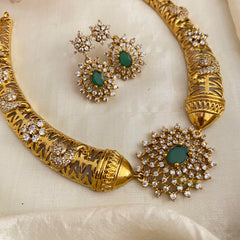 Elegant AD Stone Hasli Neckpiece-Green-G12192