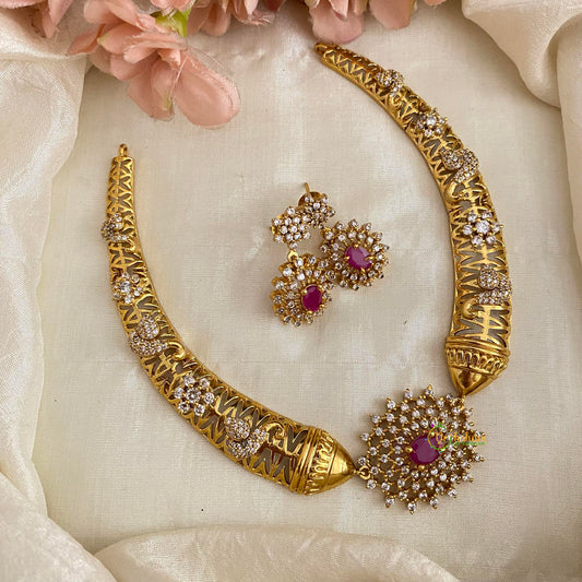 Elegant AD Stone Hasli Neckpiece-Red-G12191