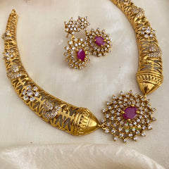 Elegant AD Stone Hasli Neckpiece-Red-G12191