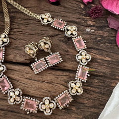 Elegant Pastel Pink Victorian Diamond Neckpiece-VV1777