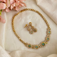 Stylish AD Stone Short Neckpiece -Aqua Green-G12157