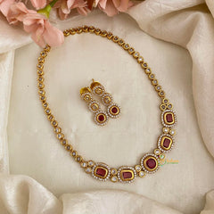 Stylish AD Stone Short Neckpiece -Red-G12160