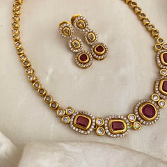 Stylish AD Stone Short Neckpiece -Red-G12160