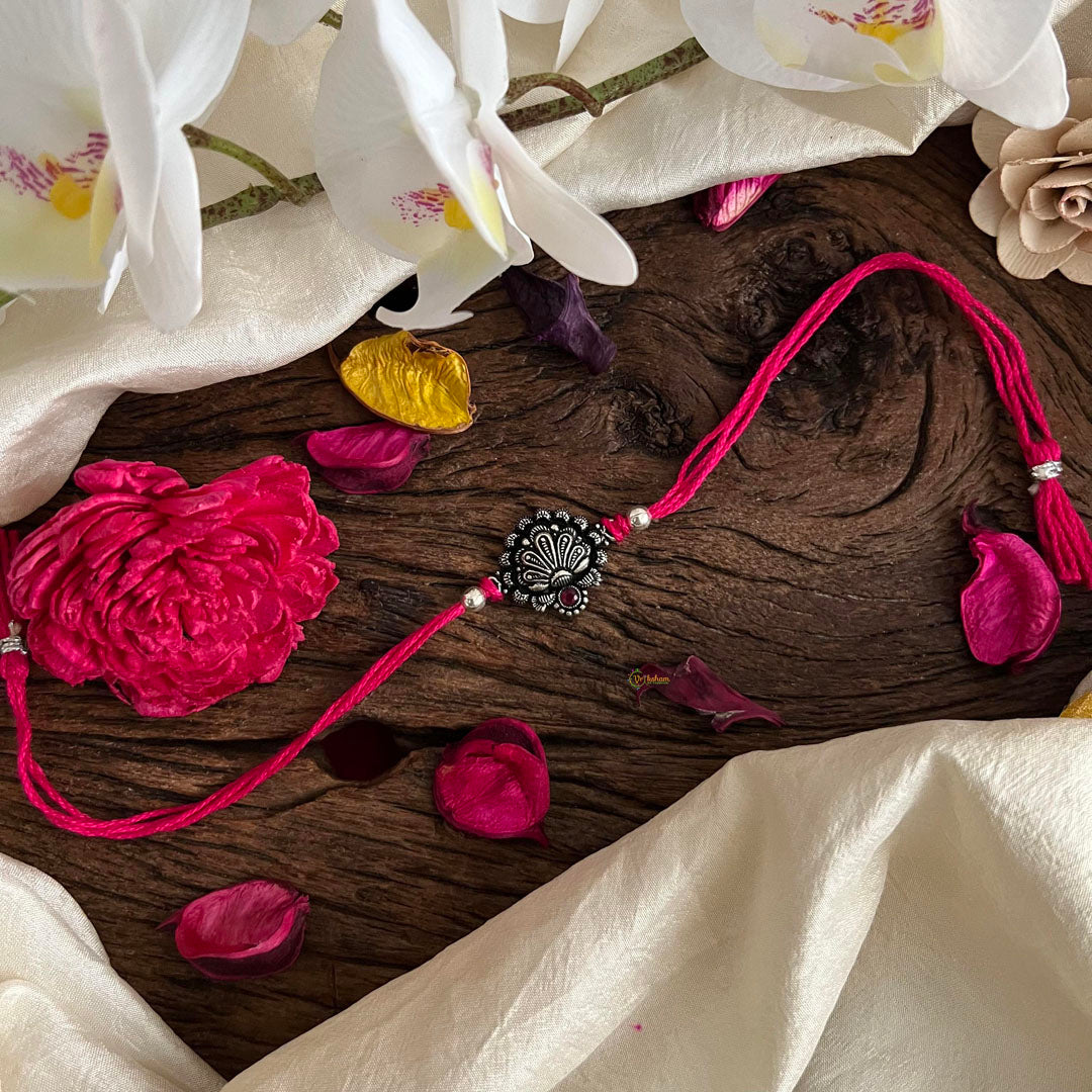 Rakshabandhan Silver Shell Pendant Rakhi-Pink-G13037