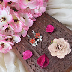 Vriksham Diya Shape Maharashtrian Style Press Bugadi-Coral-White Bead-J3128