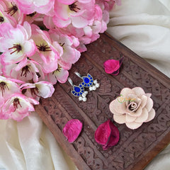 Vriksham Diya Shape Maharashtrian Style Press Bugadi-Blue-White Bead-J3129