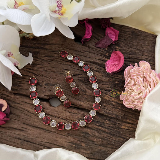 Simple Red White Victorian Diamond Neckpiece-VV1764