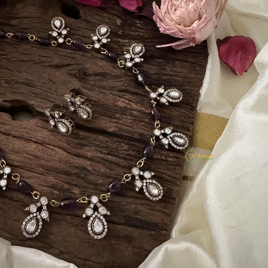 Simple Victorian Diamond Neckpiece-Purple Bead-VV1750