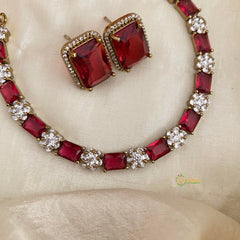 American Diamond Choker Short Neckpiece-Red White -G12134