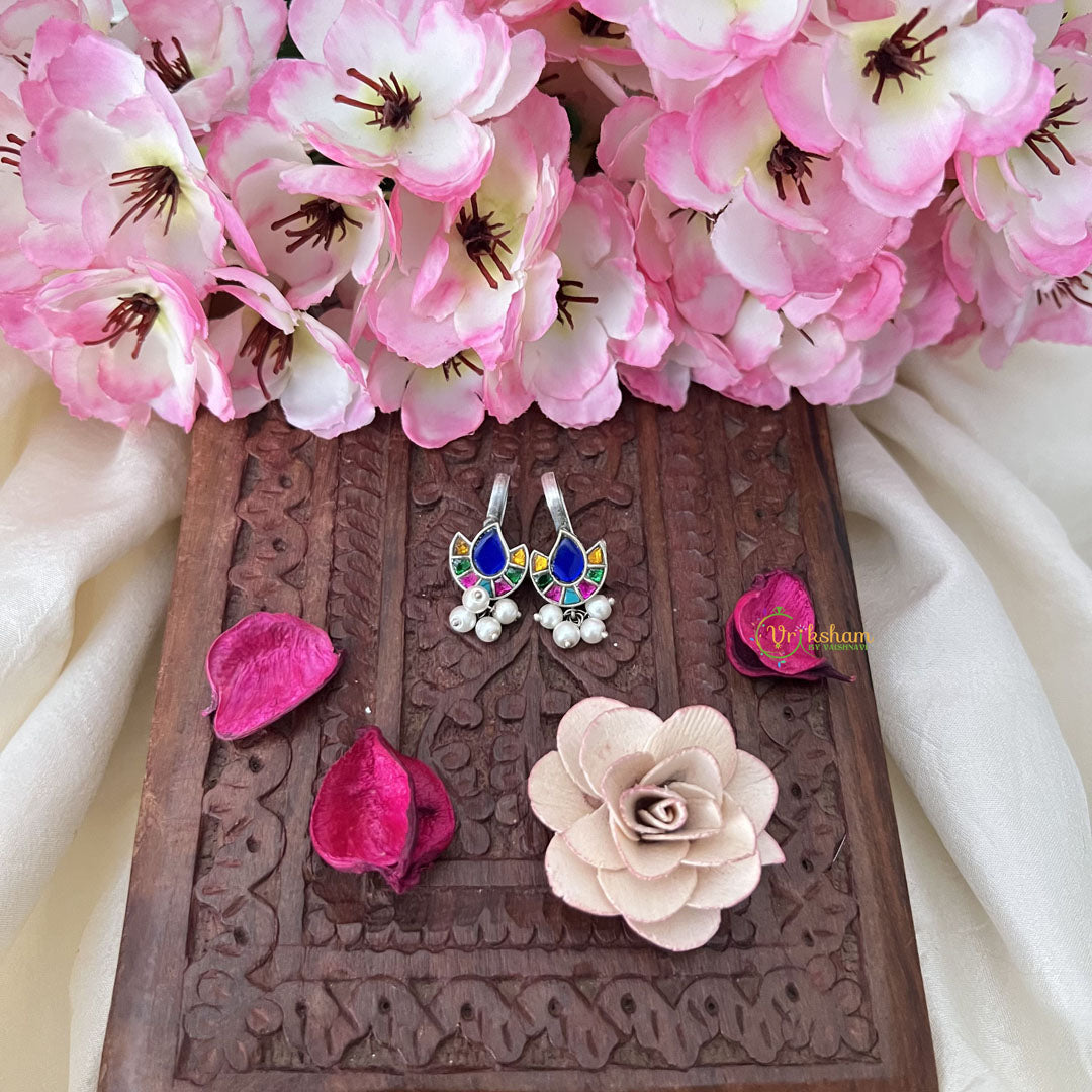 Vriksham Diya Shape Maharashtrian Style Press Bugadi-Multicolor-White Bead-J3130