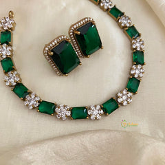 American Diamond Choker Short Neckpiece-Green White -G12133