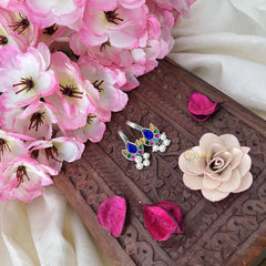 Vriksham Diya Shape Maharashtrian Style Press Bugadi-Multicolor-White Bead-J3130