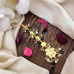 Vriksham Classic Floral Round Kundan Jadau Maang Tikka-Green Bead-Rice Pearls-J4187