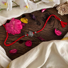 Rakshabandhan Silver Ganesha Rakhi-Red-G13047