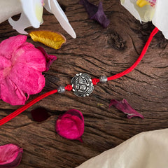 Rakshabandhan Silver Ganesha Rakhi-Red-G13047