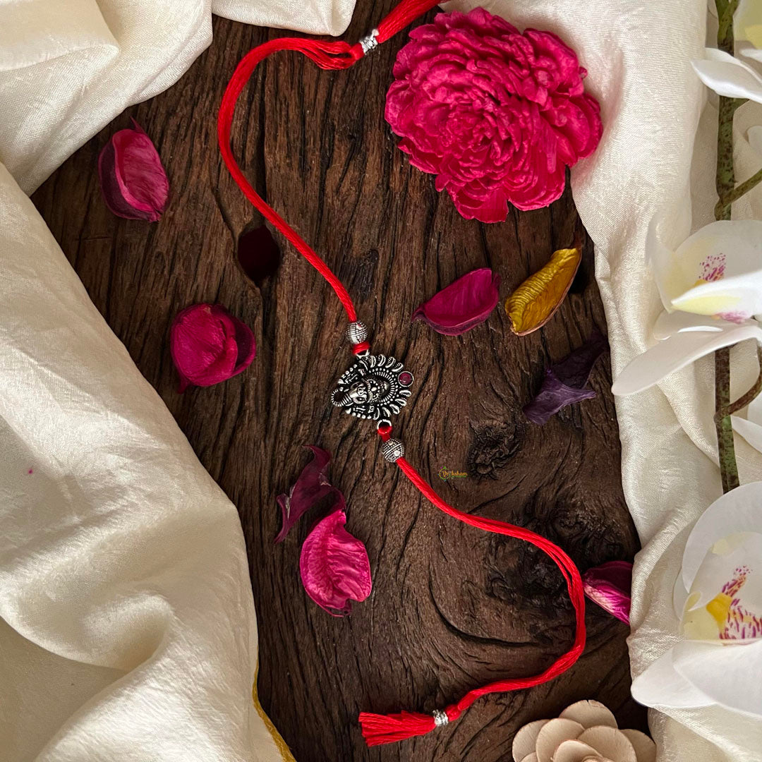 Rakshabandhan Silver Ganpati Rakhi-Red-G13044