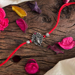 Rakshabandhan Silver Ganpati Rakhi-Red-G13044