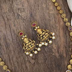 Vriksham Gold Look Alike Lakshmi Pendant Long Neckpiece-Red White-G16167