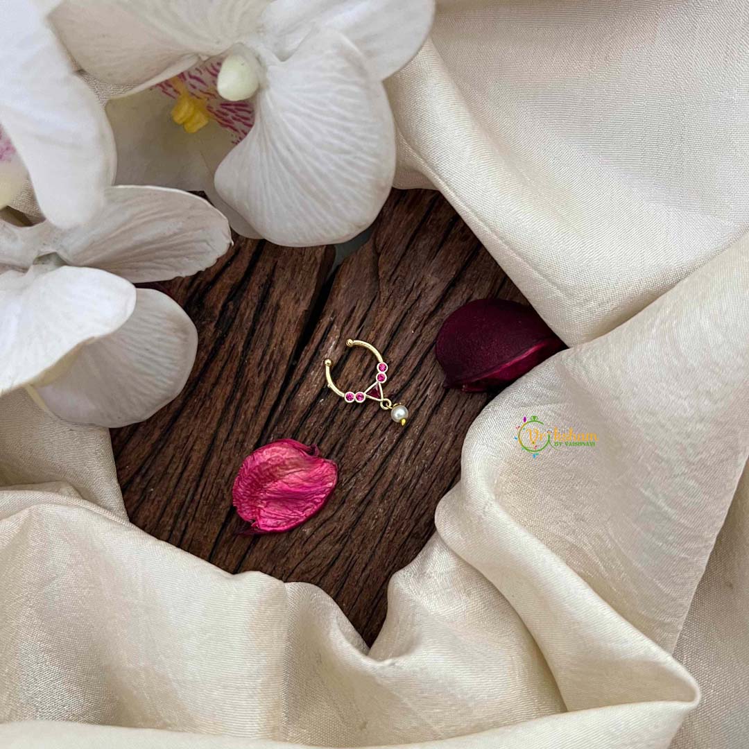 Vriksham Classic Trio & Round Style Septum Ring-Red-Pearls-G21612