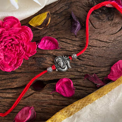 Rakshabandhan Silver Ganesha Rakhi-Red-G13051
