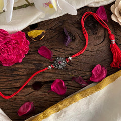 Rakshabandhan Silver Flower Rakhi-Red-G13049