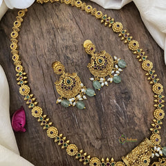 Vriksham Gold Look Alike Pendant Neckpiece-Red Green-Rice Pearl-Pastel Green Beads-G16178