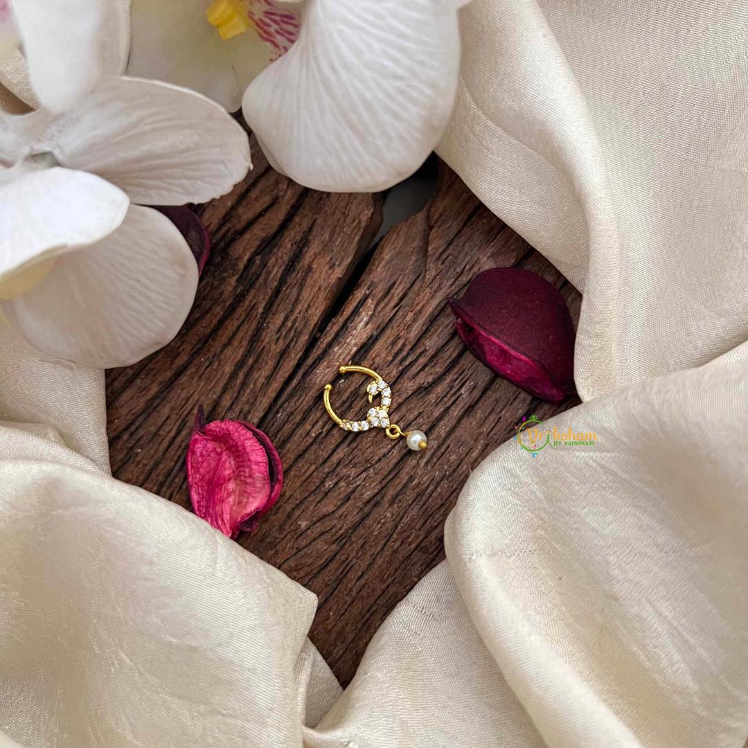 Vriksham Premium White Peacock Style Septum Ring-Pearls-G21611