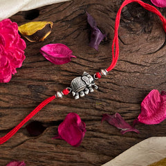 Rakshabandhan Silver Elephant Rakhi-Red-G13042