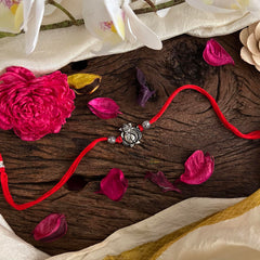 Rakshabandhan Silver Ganesha Rakhi-Red-G13040