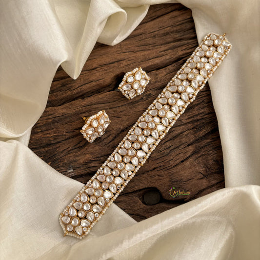 Premium White Victorian Diamond Short Neckpiece with Beads - VV10741