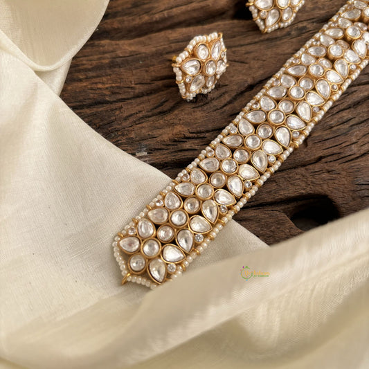 Premium White Victorian Diamond Short Neckpiece with Beads - VV10741
