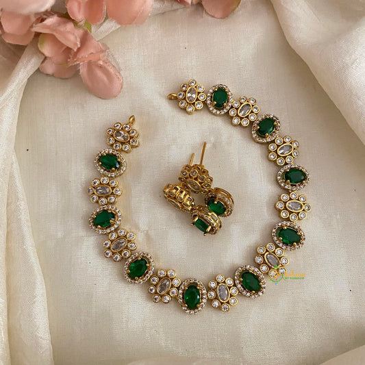 Elegant Floral Short Choker Neckpiece-Green-G12167
