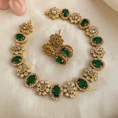 Elegant Floral Short Choker Neckpiece-Green-G12167