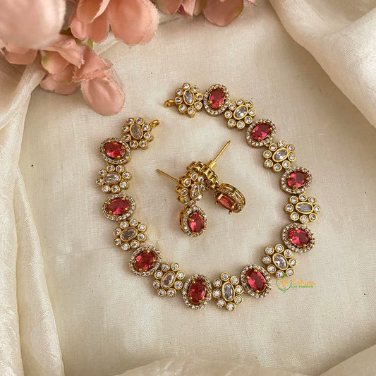 Elegant Floral Short Choker Neckpiece-Red-G12168
