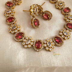 Elegant Floral Short Choker Neckpiece-Red-G12168