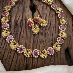 Unique Ad Stone Peacock Short Neckpiece -Red-G12934