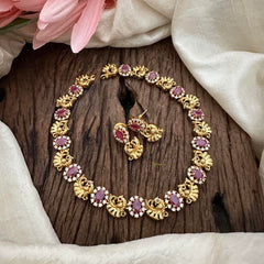 Unique Ad Stone Peacock Short Neckpiece -Red-G12934