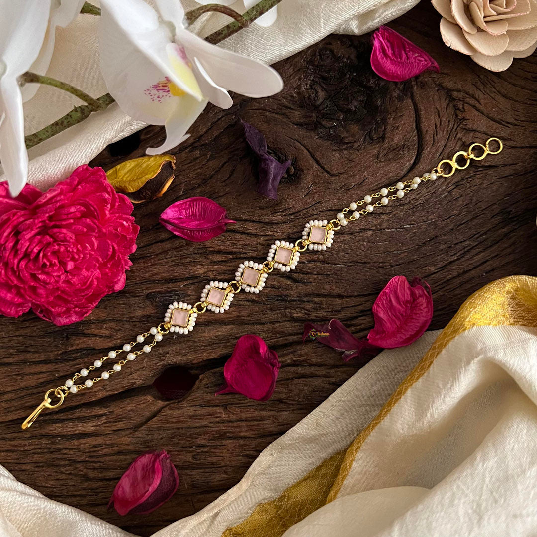 Pastel Pink Jadau Kundan Rakhi-Rakshabandhan-Pearl-G12951