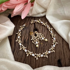 Simple White Ad Stone Short Neckpiece-Oval-G12926