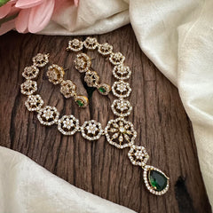 Floral AD Stone Pendant Short Neckpiece-Green-G12828