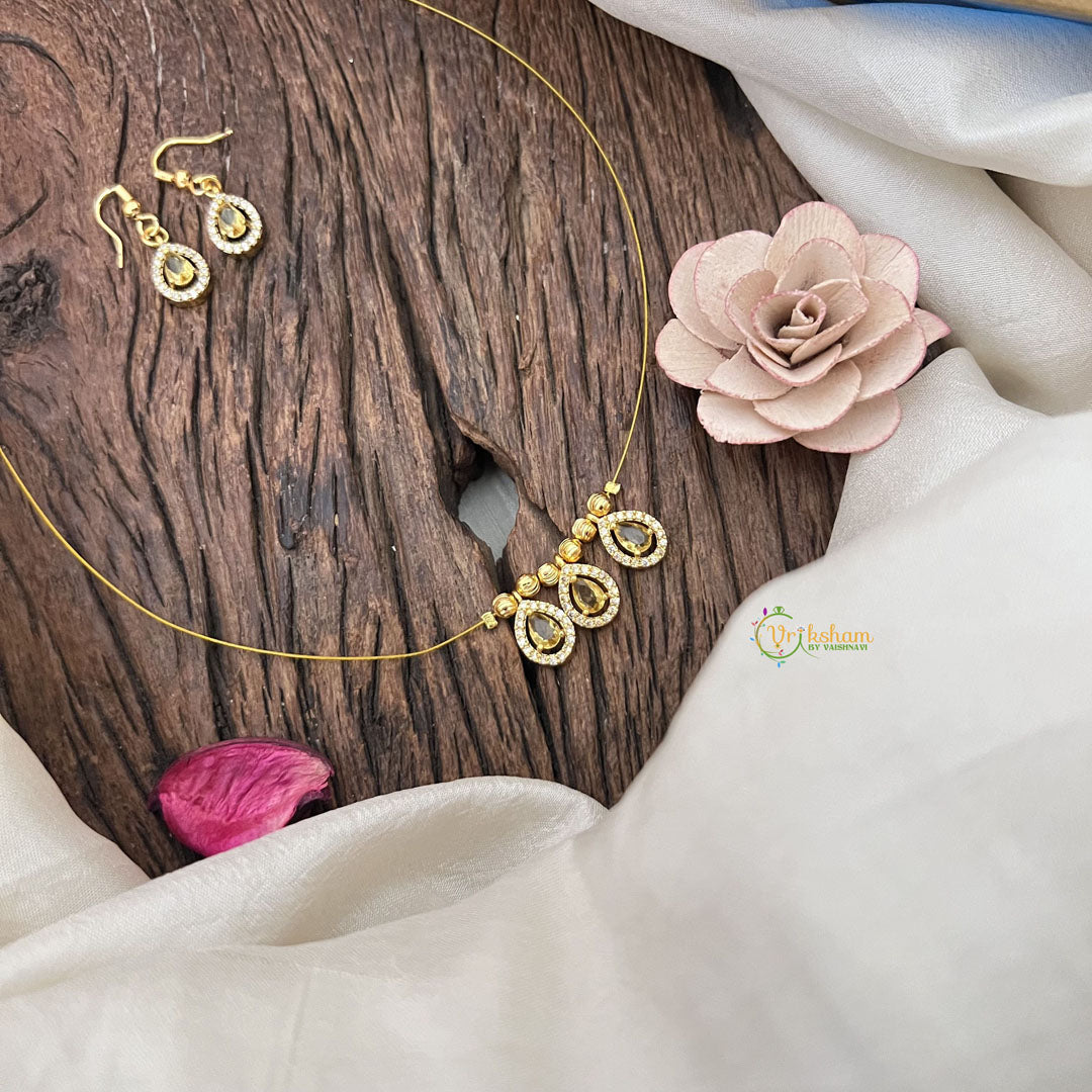 Vriksham Exquisite 3 Tear Drop Invisible Chain-Lemon Yellow-G18372