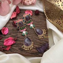 Vriksham Purple Natural Stone Jadau Drop Earrings-G16083