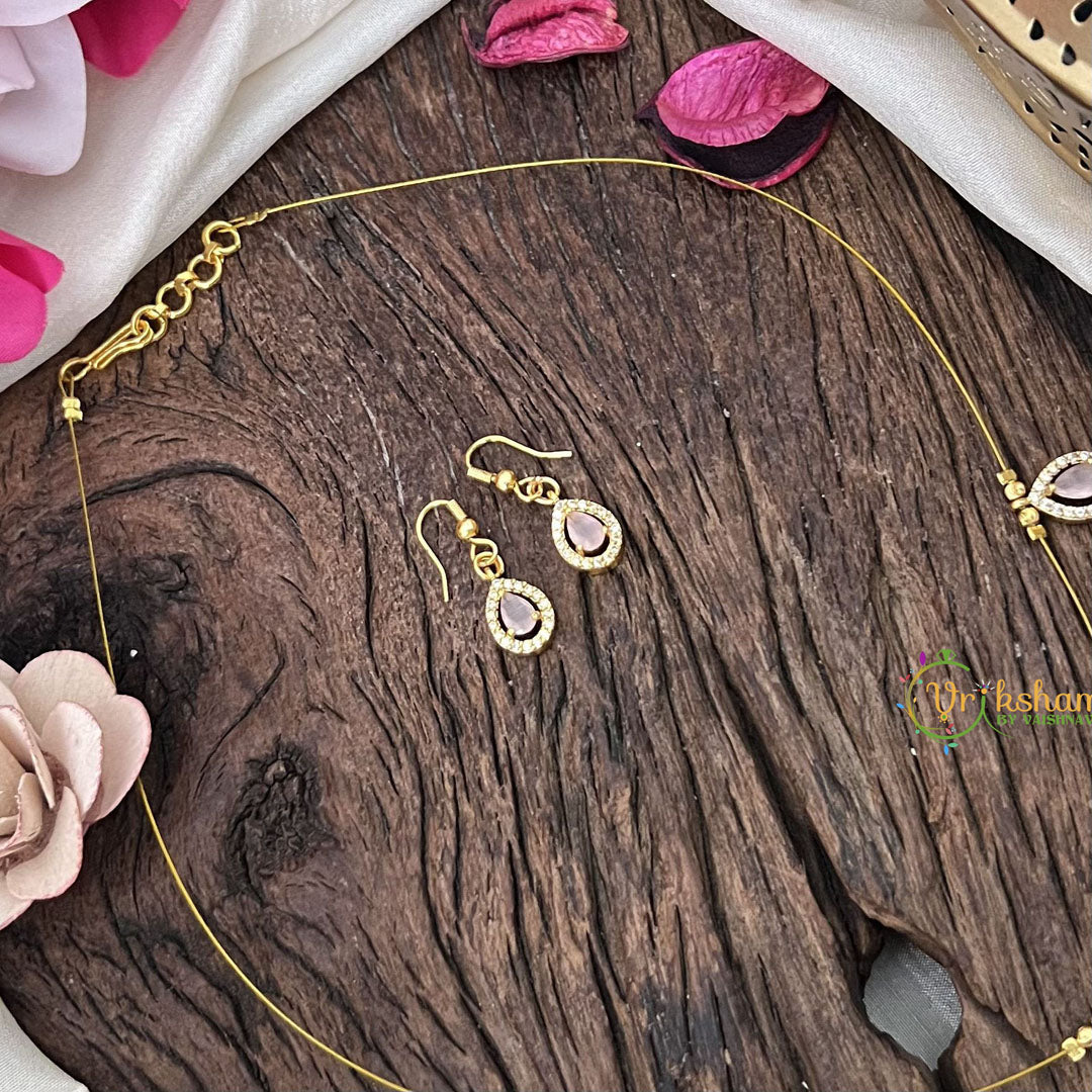 Vriksham Exquisite 5 Tear Drop Invisible Chain-Pastel Pink-G18385