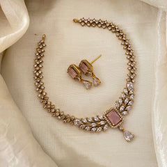 Trendy AD Stone Short Neckpiece-Pastel Pink-G12145