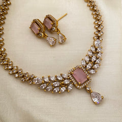 Trendy AD Stone Short Neckpiece-Pastel Pink-G12145